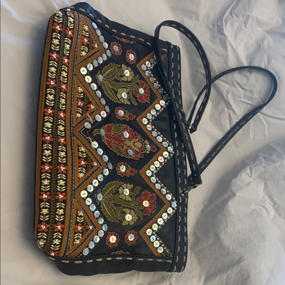 Isabella Fiore Black and Red Geometric Shoulder Bag